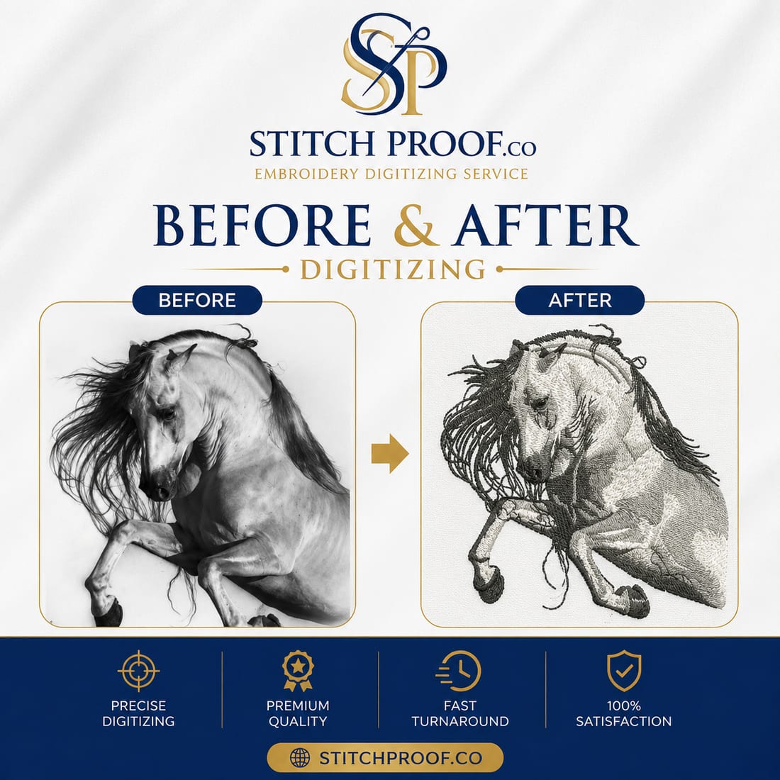 Before and after embroidery digitizing sample by StitchProof